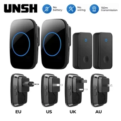 Self Powered Waterproof Wireless DoorBell Door Bell Chime Kit Smart Home Walang Baterya Electric EU UK US Plug 1 2 Button Receiver