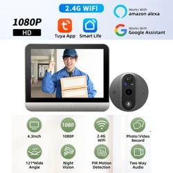 Smart Tuya 1080P WiFi Video ya Kengele ya Peepole Kamera ya Jicho 5000mAh 4.3Inch PIR Motion Detection Alexa Google Digital Door Viewer