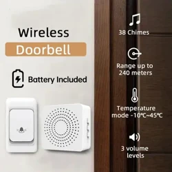 Wireless Doorbell Waterproof Madaling Pag-install Door Bell na may 38 Chime 3 Volume Level at 800Ft Range para sa Business Store Home