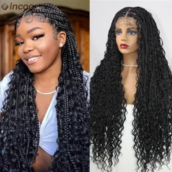 Boho Kutu Örgü Peruk 613 Sarışın 32 Inç Sentetik Tam Dantel Ön Örgülü Peruk Kadınlar Için Düğümsüz Cornrow Örgüler Kıvırcık Dantel Peruk