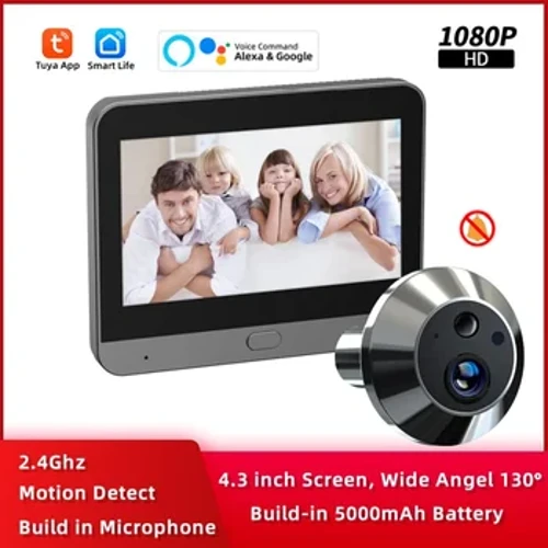 Tuya Smart 1080P WiFi Camera nhìn trộm cửa video An ninh âm thanh một chiều Tầm nhìn ban đêm 4.3 'Camera cửa video HD