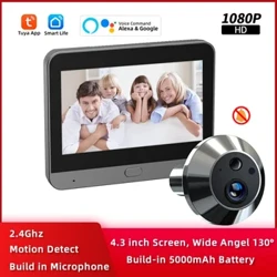 Tuya Smart 1080P WiFi Peephole Bideo Ate Kamera Segurtasuna norabide bakarreko Audio Gaueko Ikuspegia 4.3 'HD Bideo Ate Kamera