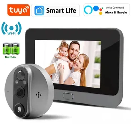 Smart Tuya 1080P WiFi dørklokke-øje kighulskamera 5000mAh lyd 4,3' PIR FHD Infrarød Alexa Google-meddelelse Digital Viewer