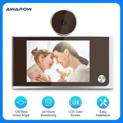 Gwyliwr Cloch Drws 3.5 Modfedd Gwyliwr Drws Digidol Camera Drws Digidol 120° LCD 2 Miliwn HD o Bicseli Cat Llygad Drws Cloch Monitor Awyr Agored