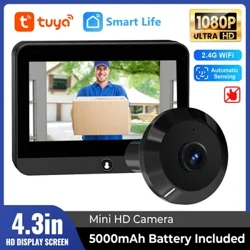 Tuya Smart 1080P 2.4G WiFi Mini -turvakamera Mikroaaltotutka Ihmisentunnistus digitaalinen ovikatselulaite Digitaalinen ovensilmäys