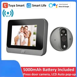 Smart Tuya 1080P WiFi eshik qoʻngʻirogʻi koʻz teshigi kamerasi 5000mAh audio 4.3 'PIR FHD infraqizil Alexa Google eʼlon raqamli koʻrish vositasi