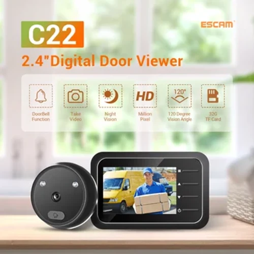 Escam Video Peephole Doorbell Kamera Video-Aen Auto Record Elektronesch Ring Night View Digital Door Viewer Entrée Heem Sécherheet