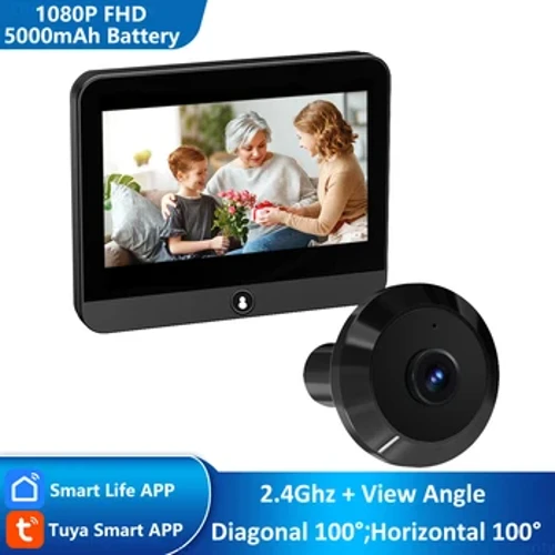 Đen Mini 1080P Tuya Cuộc Sống Thông Minh Nhà 4.3' Chuông Cửa Kỹ Thuật Số Người Xem Nhìn Trộm Cửa Video Camera Mắt WiFi Hồng Ngoại 940nm Tầm Nhìn Ban Đêm