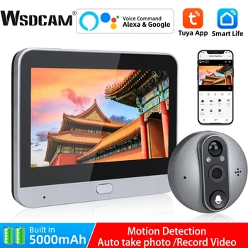 WSDCAM-timbre con mirilla de vídeo LCD de 4,3 pulgadas, cámara con visión nocturna IR, timbre de puerta con ojo, timbre Visual, cámara inteligente para casa y exterior