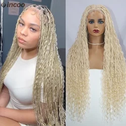 613 Blonden Bohemian Box Braids Perücke Voll Spëtze Front Perücke Knotlos Gefleckt mat Curly syntheteschen Hoer Perücke Gëttin Locs Flecht Perücke