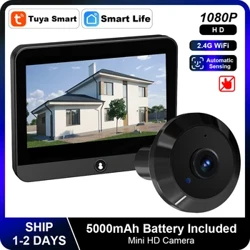 Tuya Smart 1080P 2.4G WiFi Mini Cameră de Securitate Radar cu microunde Detectie umană Vizualizator digital pentru uși Vizualizare digitală pentru uși