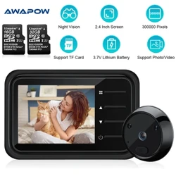 Awapow 2.4 นิ้ว Peephole Doorbell กล้อง 120 ° HD IR Night Vision Video CAT EYE ประตู Bell Home SAFETY ประตู Viewer กลางแจ้ง Monitor
