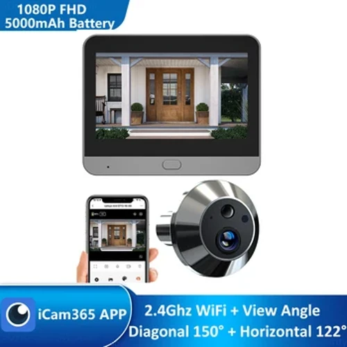 สมาร์ท 1080P มินิดิจิตอล Peephole ประตูกล้องไร้สาย WiFi อินฟราเรด IR PIR Motion Detection Digital Viewer Doorbell iCam365 APP