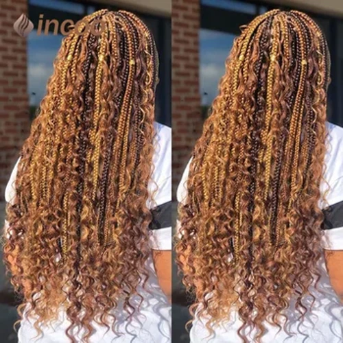 Bionda Bohemian Box Trecce Parrucche con capelli ricci Treccia sintetica Parrucche frontali in pizzo Dea Locs Parrucche intrecciate Capelli bordeaux 32 "
