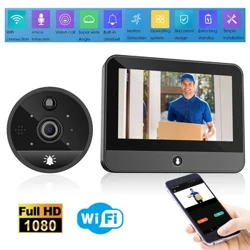 „Wi-Fi Hidden Smart Door Bell Eye 1080P FHD“ vaizdo kameros garsas, 4,3 colio IPS ekranas PIR infraraudonųjų spindulių pranešimų skaitmeninis žiūriklis