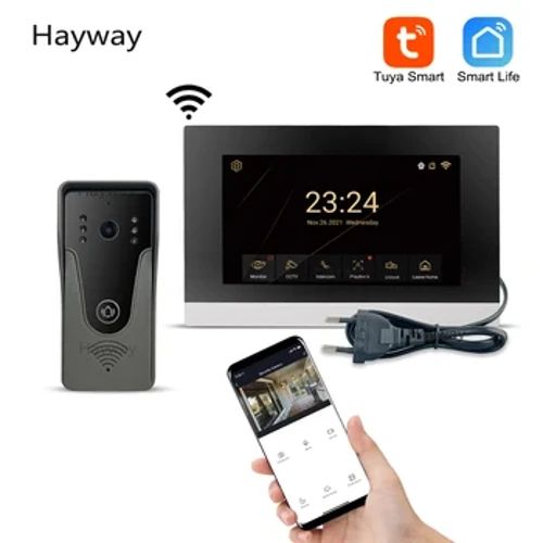 Ffon drws System Intercom Fideo 1080P ar gyfer Cloch Drws Fideo Clyfar WiFi Di-wifr yn y Cartref gyda Chlych Drws Wired TUYA APP