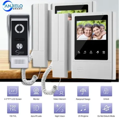 4.3 inch Wired Video Door Phone System Visual Intercom Doorbell with IR Night Vison 700TVL Outdoor Camera for Home Surveillance