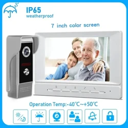 Sistema de intercomunicação por vídeo com fio, kit de sistema de campainha de vídeo de 7 polegadas, suporte para monitoramento de desbloqueio para casa, escritório, apartamento