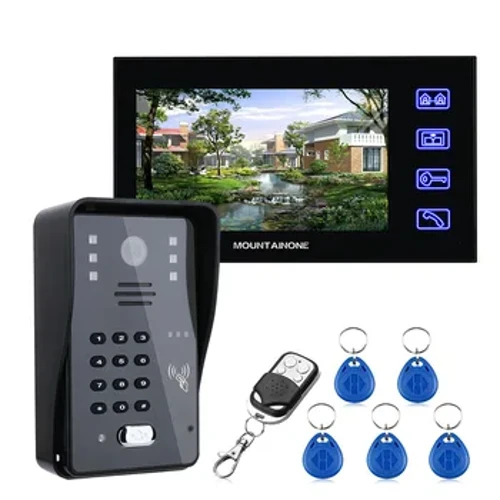 Visiophone avec écran de 7 pouces, sonnette d'interphone avec mot de passe RFID IR-CUT, caméra ligne TV 1000, système de contrôle d'accès à distance sans fil
