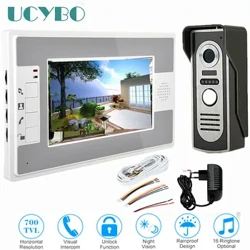 Système d'interphone vidéo 7 pouces, sonnette à vision nocturne IR 700tvl, caméra de porte étanche, déverrouillage pour maison et appartement, visiophone