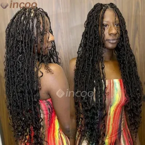 32 Zoll Voll Spëtze Perücke Fir Schwaarz Frae Bohemian Medium Spëtze Perücke Synthetesch Gefleckt Spëtzesperre mat Curly Enden Knotless Braids