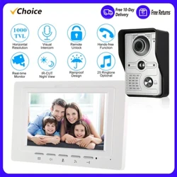 Sonnette vidéo filaire de 7 pouces, moniteur d'intérieur IR-CUT, caméra extérieure, interphone visuel, Audio bidirectionnel, déverrouillage à distance, visiophone