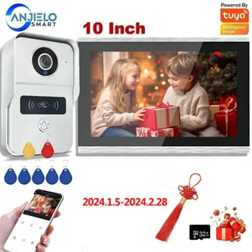 1080P 10 Inch 7 Warna Layar Sentuh Nirkabel Wifi Video Bel Pintu Smart TUYA Home Intercom Kit untuk Sistem Kontrol Akses RFID 140°
