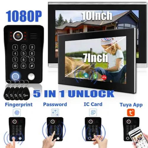 I-Fingerprint 5in1 Vula i-Wifi Doorbell Video Intercom System Yefoni Yasekhaya ye-Tuya Smart 1080P Touch Monitor Security Protect
