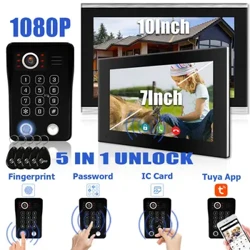 Vân tay 5in1 Mở Khóa Wifi Chuông Cửa Video Hệ Thống Liên Lạc Nội Bộ Cho Nhà Cửa Tuya Thông Minh 1080P Cảm Ứng An Ninh Bảo Vệ