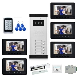 Sistema de intercomunicação de vídeo para 2,3,4,5 apartamentos familiares com desbloqueio RFID Kits de interfone de vídeo porteiro de villa