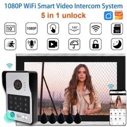 NOVO 2024 otisak prsta 5u1 otključavanje Wifi zvono na vratima video interfonski sistem za dom 1080P ekran osjetljiv na dodir 148° Sigurnosna zaštita domofona