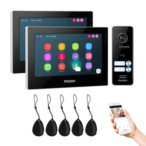 TUYA TMEZON Videocitofono WiFi Campanello Citofono Monitor touchscreen 1080P da 7 pollici con telecamera cablata (2M1C) Sblocco APP/Swipe Card