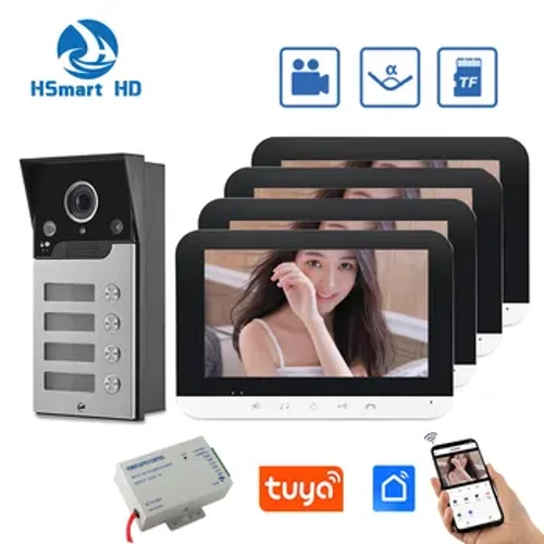 Tuya WiFi 7 Inch Màn Hình 2/3/4 Căn Hộ/Gia Đình Chuông Cửa Điện Thoại Liên Lạc Nội Bộ Hệ Thống Hồng Ngoại Chuông Cửa Camera Chống Thấm Nước kiểm Soát Truy Cập