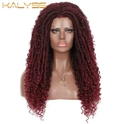 Kalyss 24 Inches Red Wig Synthetic Braids Wigs full wig Middle full parted Loc Braided Wigs with curly Ends для жанчын