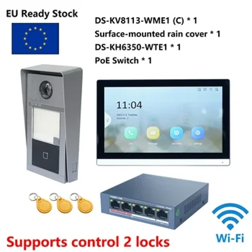 HIK Ilteangacha 802.3af POE idirchum KIT, cuir san áireamh DS-KV8113-WME1(C) & DS-KH6350-WTE1 & PoE Switch