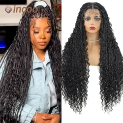 32 Polegada deusa boêmia peruca trançada para preto feminino perucas trançadas de renda completa sintética com caixa de cabelo encaracolado peruca sem nós trançada