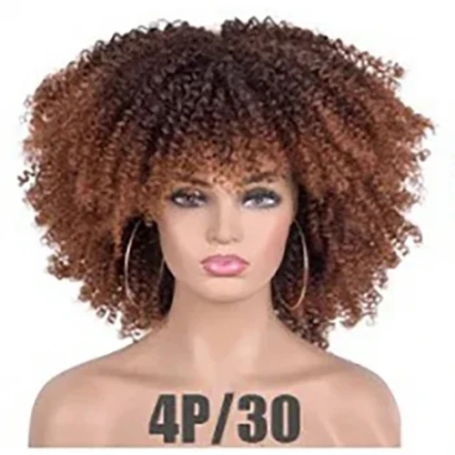 Ombre #2405 180% Dwysedd 10 Modfedd Byr Gwallt Synthetig 6mm Neidiog Curl Lace Wig Blaen ar gyfer Menyw Ddu