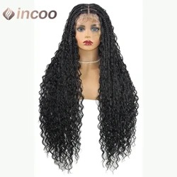 Boho Box Braid Parykker Water Wave Curly 360 Fuldflettet Blonde Forreste Parykker Forplukket Med Baby Hår Til Kvinder 613 Box Braided Paryk