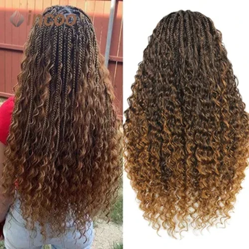 24 ''Bohemia Penuh Renda Kotak Dikepang Wig Renda Sintetis Frontal Wig untuk Mengepang Wih Rambut Keriting Ombre Pirang Dewi Faux Locs Wig