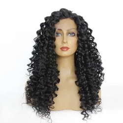 Perruque Lace Front Wig synthétique bouclée et ample de couleur noire, cheveux synthétiques résistants à la chaleur, livraison rapide et Express pour femmes