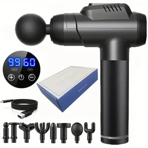 Pistolet do masażu powięzi 99 poziomów pistolet do masażu mięśni konsola do masażu ciała ekran LED akumulator pistolet do powięzi z 8 głowicami masującymi do fitnessu