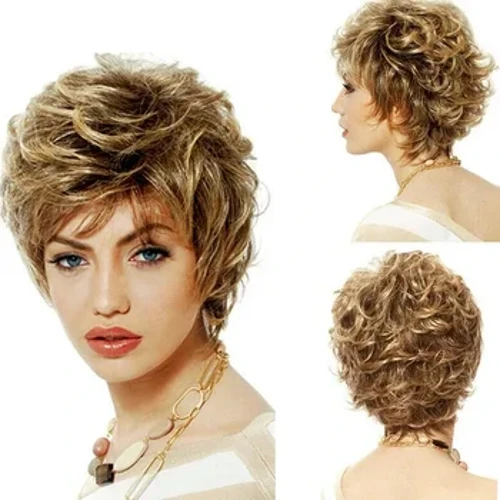 Parrucche sintetiche ricci biondi corti misti Lolita Parrucca per capelli quotidiana in fibra resistente al calore