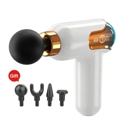 LCD Intelligent Frequency Control Mini Fascia Gun Hvid Mini Bærbar USB Body Massager Elektrisk Hals Membran Gun 4 Head Vibrat