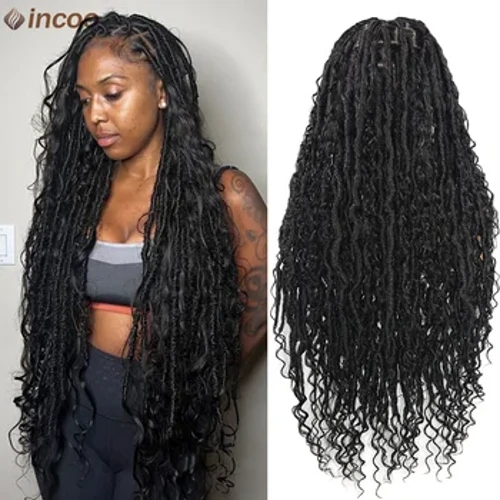 Pikad Goddess Boho sünteetilised punutised täispitsilised eesmised parukad Esiletõstmine Blond Locs Punutised lokkis parukas Pre Pluck Box Keeratud punutud parukas