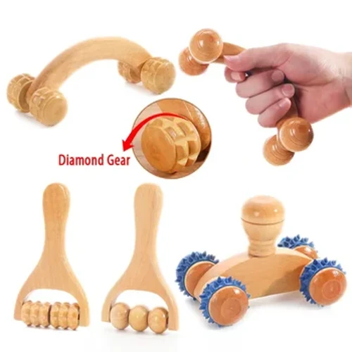 Holz Massage Roller Therapie Kierper Massager Fouss Gesiicht Schëller Hals Hand Push Roller Massager Kierper Berouegend Massage Tool