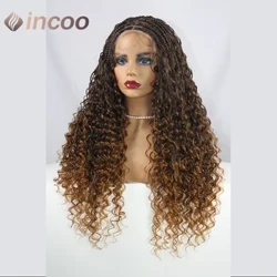 Boho Box Locs, Zopfperücken Nr. 27, rotbraun, lockig, volle Lace-Front-Perücken, synthetische Box-Zopfperücke, vorgezupftes Babyhaar für Damen