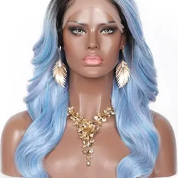 kalyss parrucche anteriori in pizzo sintetico per donne parrucche anteriori in pizzo rosa blu con capelli del bambino lunghi ricci ondulati parte laterale resistente al calore