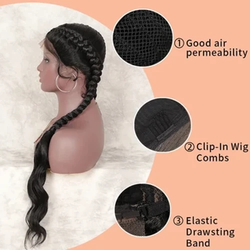KALYSS Spëtzefront hollännesch Gefleckt Perücke mat Baby Hoer Synthetesch Laang Twist Box Braid Perücke Mat Zwee Wellen Ponytail Fir Schwaarz Fraen