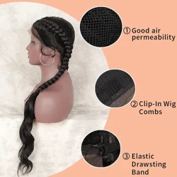 Kalyss peruca dianteira do laço holandês trançado com cabelo do bebê sintético longo caixa de torção peruca com rabo de cavalo de duas ondas para preto