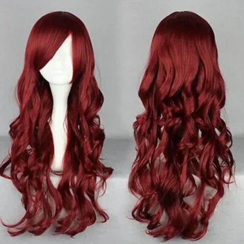 70cm Hir Cyrliog Gwin Coch Wig Gwallt Cosplay swynol